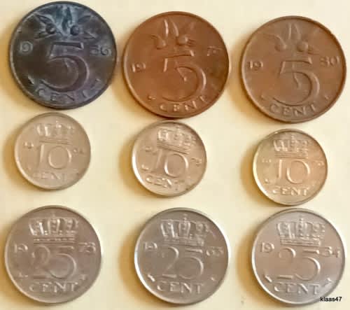 Netherlands - Mixed Lot of 9 Coins (5c 10c and 25c)