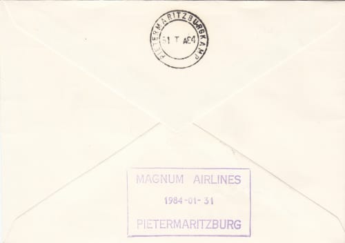 FIRST FLIGHT COVER 1984: COMAIR INAUGURAL FLIGHT JHB - PIETERMARITZBURG