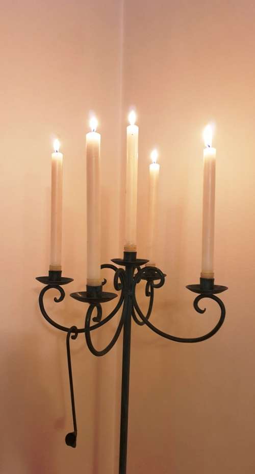 Candles & Holders Cast, Wrought Iron Five Arm Floor Candle Stand with Snuffer was listed for