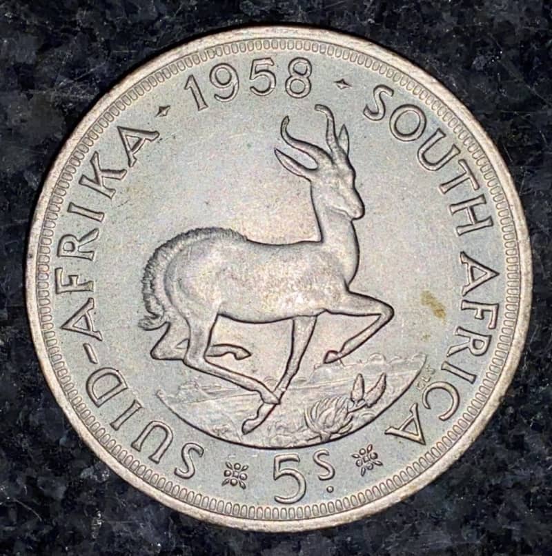 S A UNION SILVER 5 SHILLINGS 1958 GOOD CONDITION SILVER CROWN