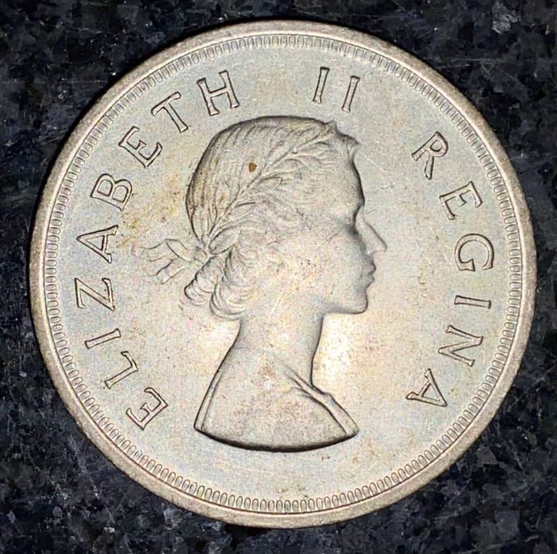 S A UNION SILVER 5 SHILLINGS 1958 GOOD CONDITION SILVER CROWN