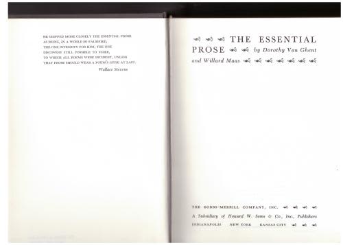 The Essential Prose -- Dorothy Van Ghent, Willard Maas [Editors]