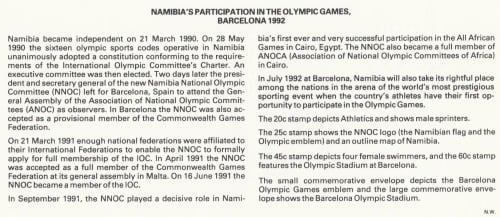 NAM 1992-07-24 Olympic Games Barcelona FDC 1.11.1 (38 000) [SACC R7]