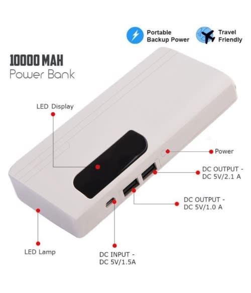 USB Power Bank. 10 000mAh with Bright LED Room Lamp. Ideal For Power Cuts. Assorted colors available