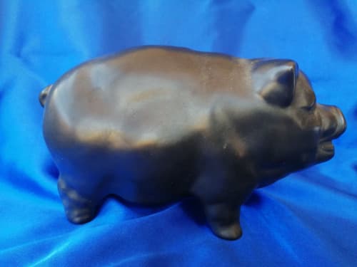 Vintage Chubby Black Pig Piggybank Moneybox *