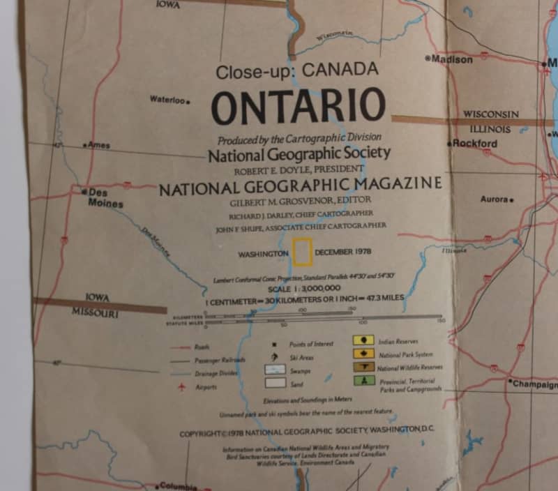 National Geographic Folded Map Close Up Canada Series Ontario December 1978
