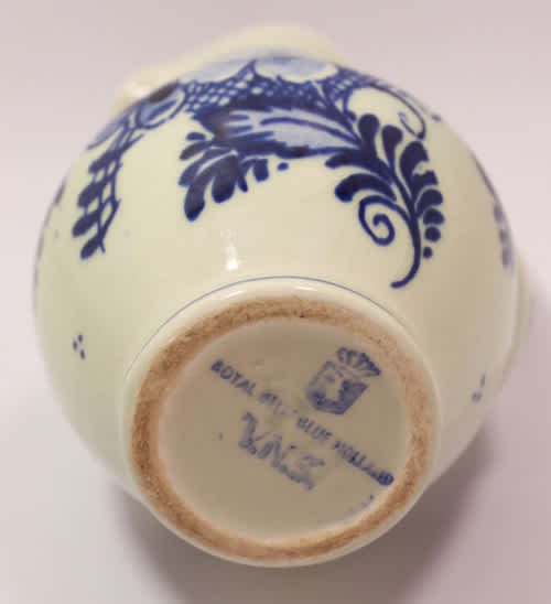 Pair Of Vintage Delft Porcelain Ornaments, Water Pitcher and Fruit Basket