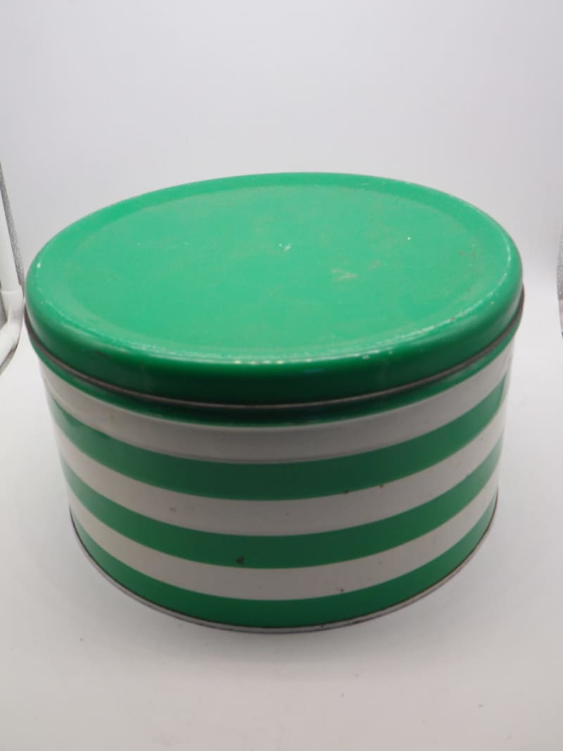 Vintage GOODHOPE WARE Green & White striped cake tin