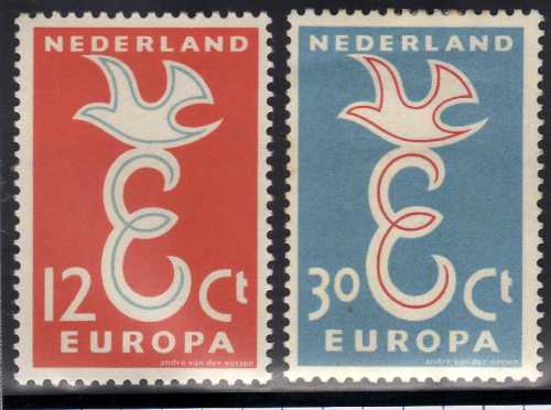 NETHERLANDS 1958 EUROPA SET OF 2 MOUNTED MINT. SG 868-9.