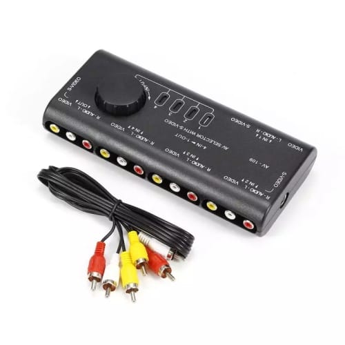 4 In 1 Out AV RCA Switch Box AV Audio Video Signal Switcher Splitter 4 Way Selector With RCA Cable