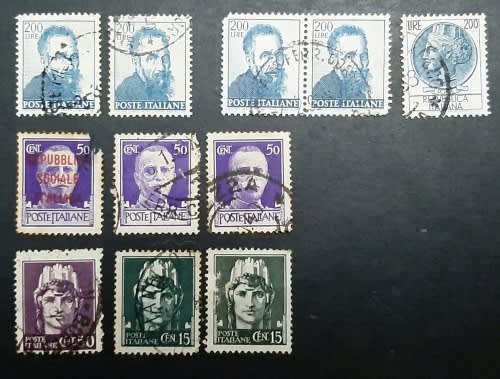 ** 1940s Italian Social Republic & 1960s Postage Stamps x11 (USED).**