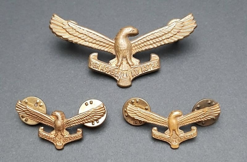 **Border War : 1970s SAAF Cap & Collar Badge Set x3 Pcs (All Pins)**
