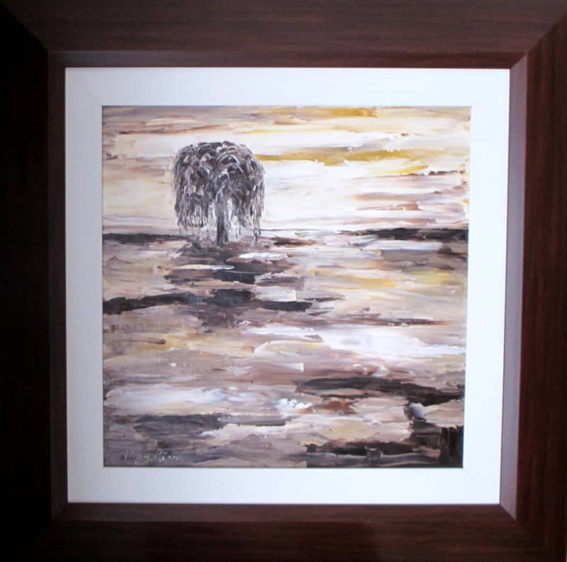 Lonely Willow,  framed oil painting by artist Mary Papas