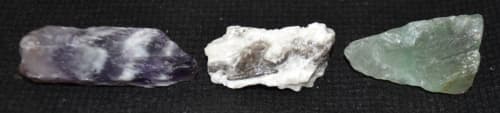 3 Rough Stones Flourite, Zebra Calcite, Amethyst