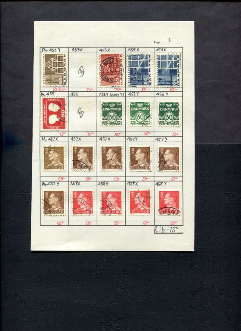 Denmark - 18 Stamps Mounted (Hinged) on Approval Page