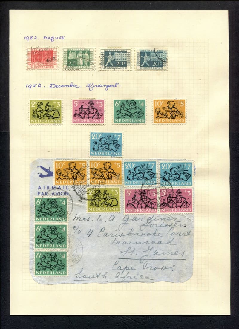 Netherlands - 19 Stamps Mounted (Hinged) on An Old Album Page - NOT a Cover and Glued To Page