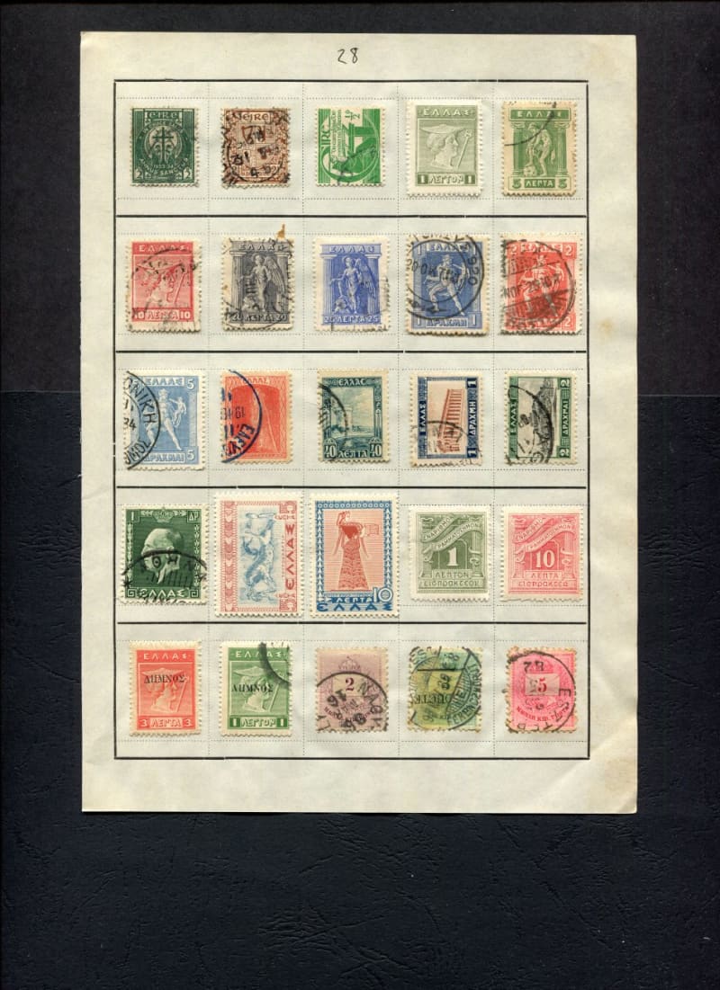 Ireland/Greece/Hungary - 25 Stamps Mounted (Hinged) On Old Approval Page