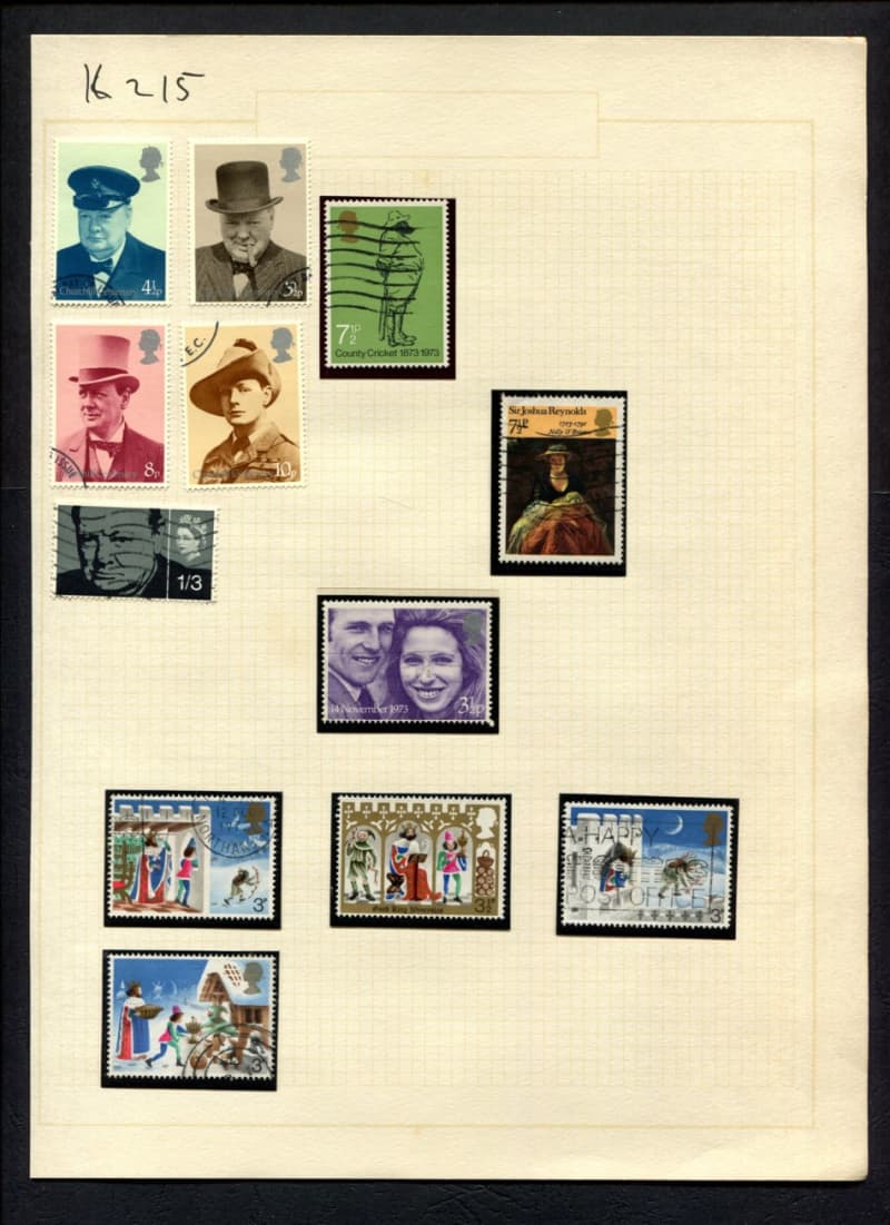Great Britain - 12 Stamps Mounted (Hinged) On Album Page