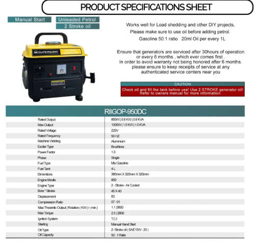 Home Generators - Supersonic Petrol Generator 720W 2-Stroke Air-cooled ...