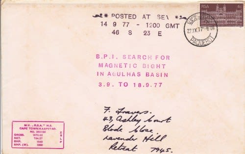 RSA - 1977 - Posted at Sea - B.P.I Search for Magnetic Bight in Agulhas Basin 09/1977