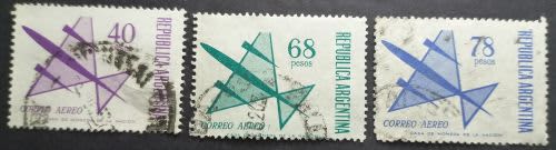 Argentina 1967 Airmail - Airplane 40, 68 and 78 P used