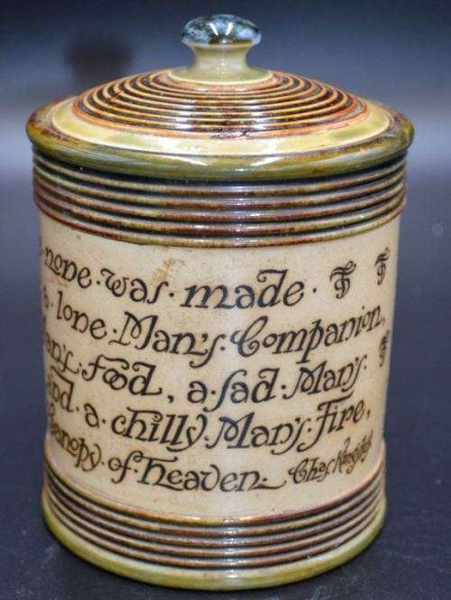 English Porcelain ROYAL DOULTON LAMBETH TOBACCO JAR WITH VERSE C.1900