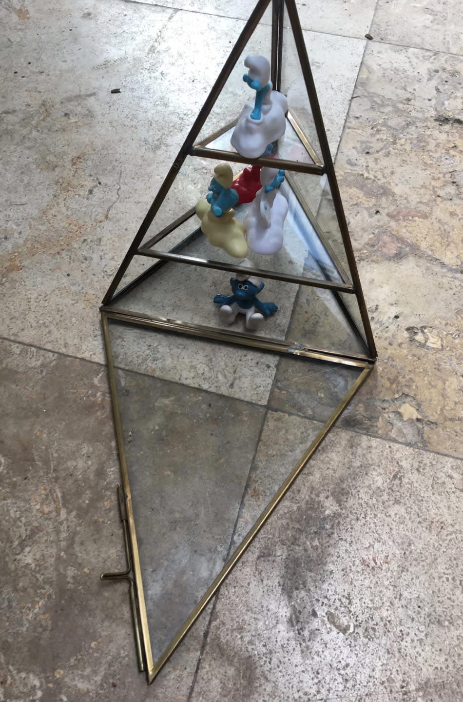 Brass vintage brass glass curio Pyramid display case  