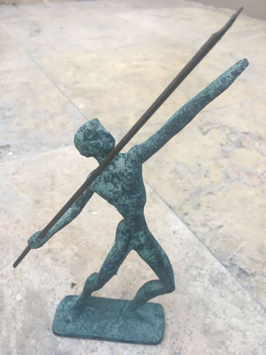 Metal vintage bronze javelin Greek Greece statue Sculpture figure
