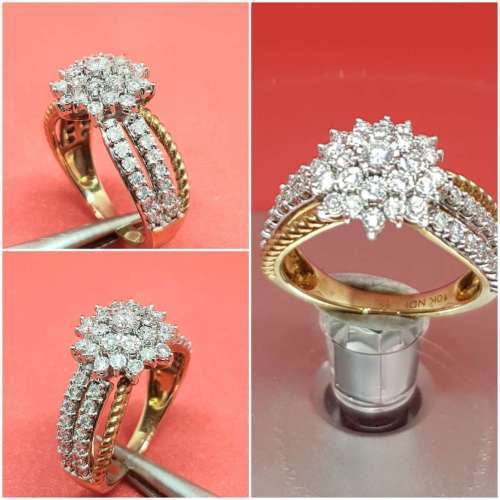 Engagement Rings 1.00ct DIAMOND 3 ROW DESIGNER RING YELLOW & WHITE