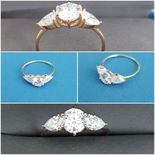 Engagement Rings 1.00Cts Moissanite Triology Ring Pear side stones