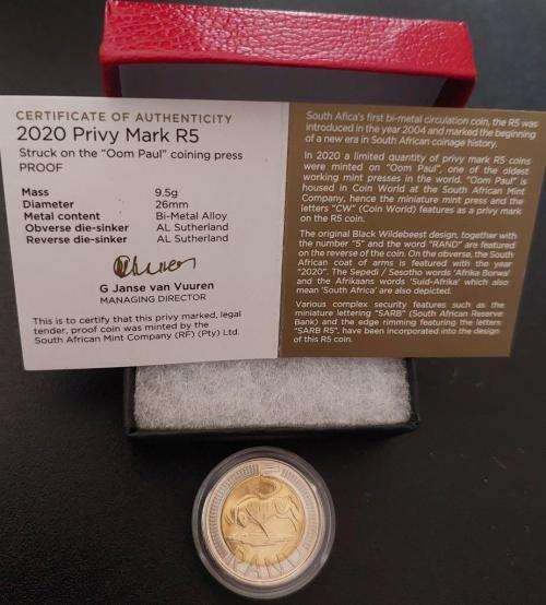 Five Rand - 2020 `oom Paul` R5 with Coin World mintmark! Very Low ...