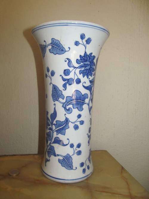 Oriental Porcelain MING BLUE !! Vintage Tall Ceramic Chinese Hand