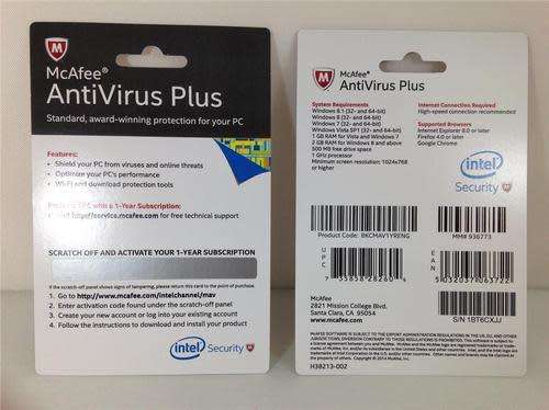 McAfee Antivirus Plus 2018 Physical Activation Card; 1 year/ Unlimited Users