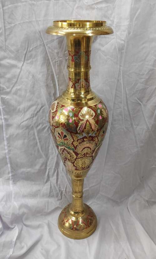 Other Antiques & Collectables Brass Vase With Colour Work 90cm Height