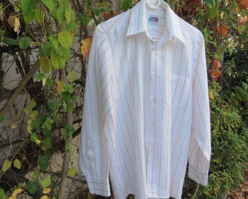 Handsome white embossed long sleeve shirt with red stripes by JAC TISSOT size Medium.Excellent cond