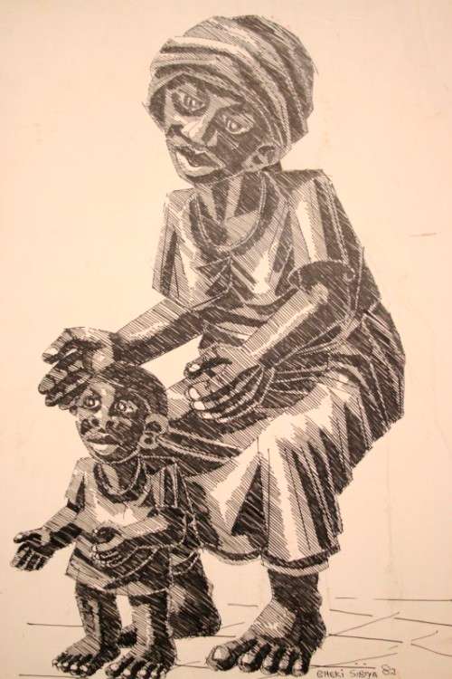 Drawings RS17 An Original Signed Bheki Sibaya Framed Ink 