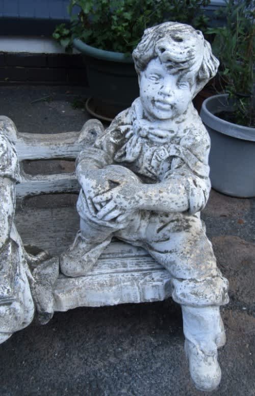 Statues & Lawn Ornaments - A gorgeous little concrete bench with two ...