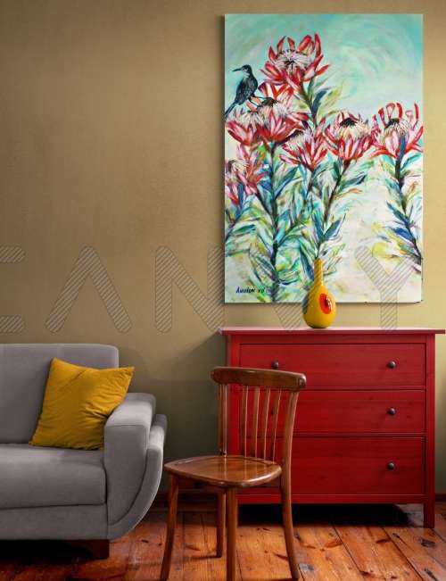 Paintings - Fynbos protea dance Original South African art was listed ...