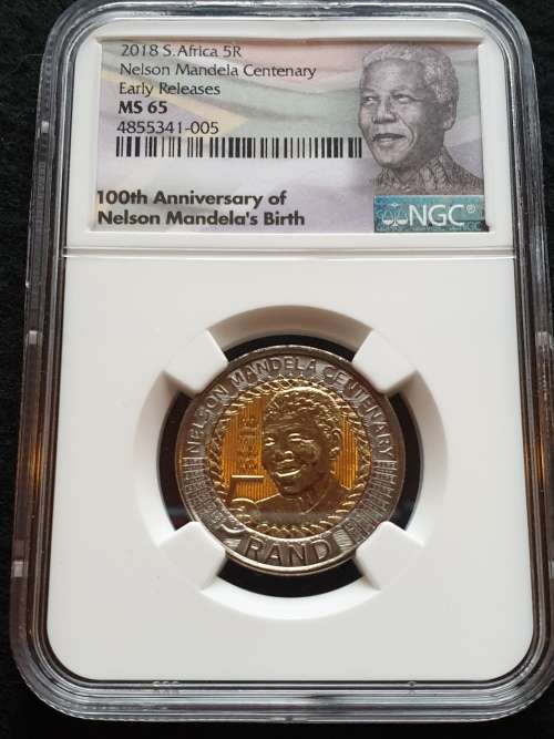 Other Mandela Coins NEW 2018 NELSON MANDELA CENTENARY R5. EARLY RELEASES COLOUR LABEL NGC