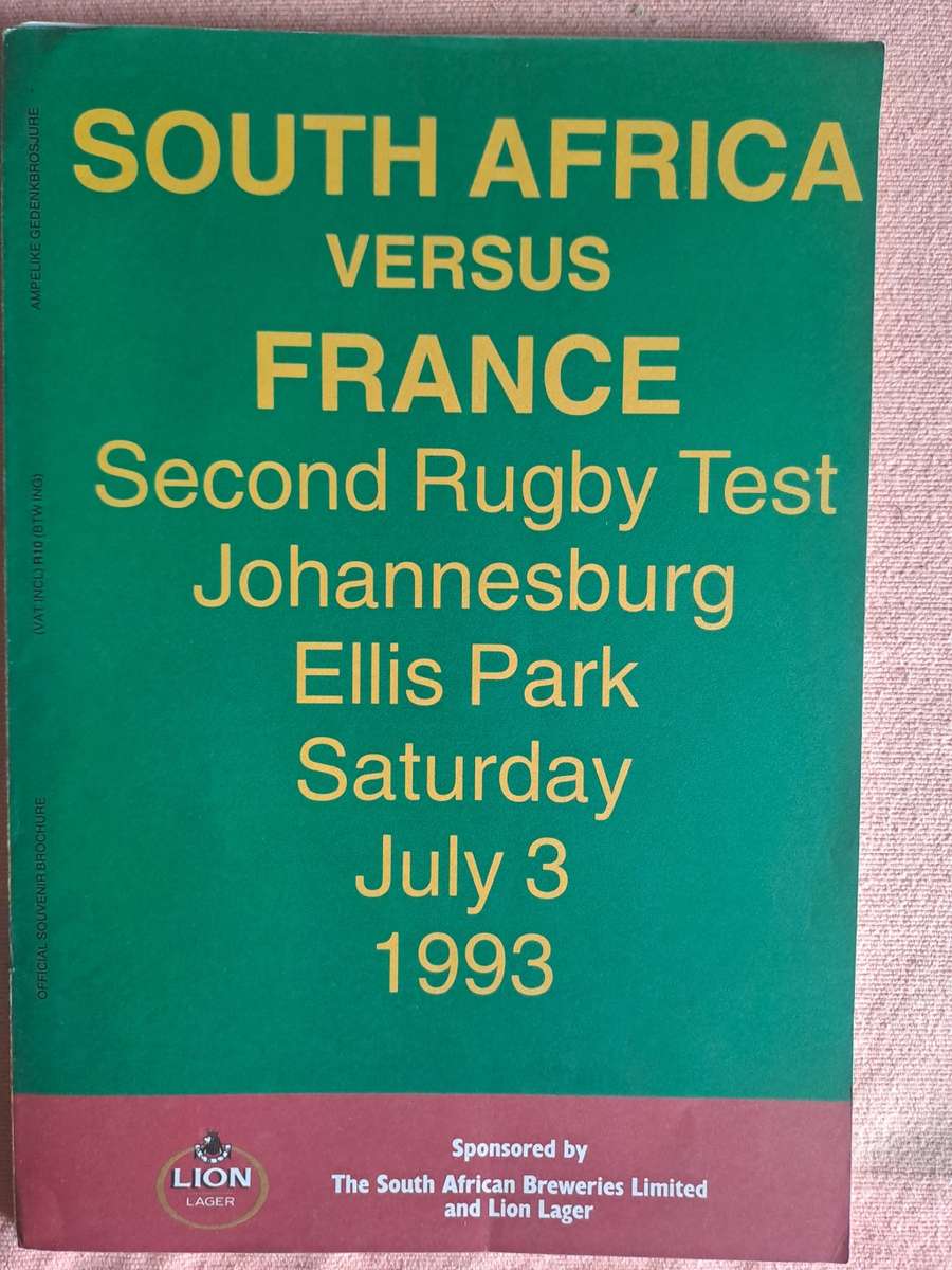 Sporting Memorabilia - Rugby programme - South Africa v France 3 July ...