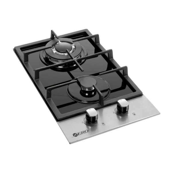 Hobs Zero 2 Burner Glass And Stainless Steel Top Gas Hob With Battery
