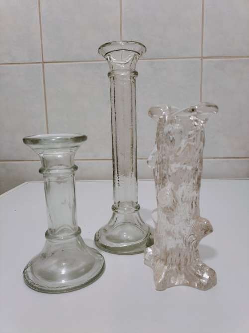 Candlesticks & Candle Snuffers Set of 3 Solid Glass Dinner Candle