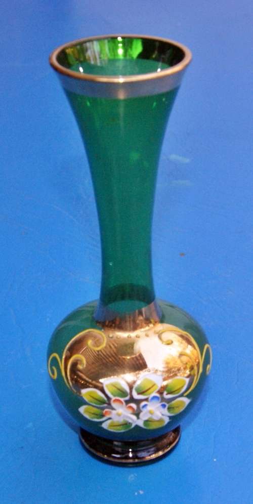 Vases Hand Painted Green Bohemian Glass Vase was listed for R450.00