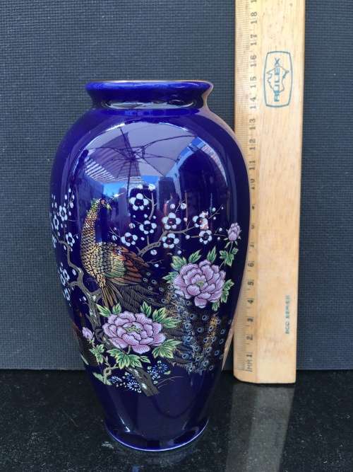 Oriental Porcelain Stunning Vintage Japanese Cobalt Blue Peacock