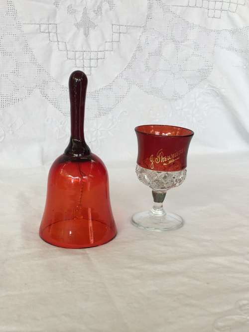 Stained Glass Antique Ruby Red Cut Glass Crystal Cordial and Hand