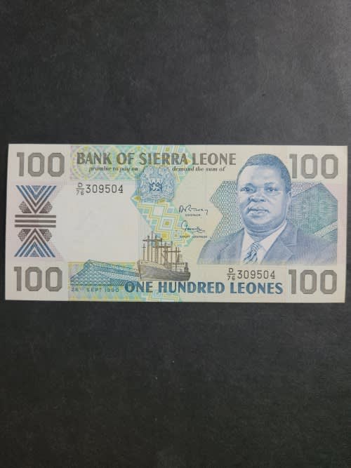 Africa - Sierra Leone 100 Leones UNC - as per photograph was listed for   on 10 Mar at 21:01 by RakDoo3458 in Durban (ID:580876617)