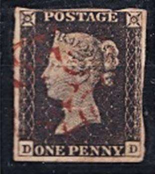 England - 1840 1d Black, Wmk Small Crown, with Red Maltese Cross ...