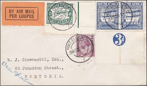 Union of South Africa - 26 August 1929 Union Airmail Cover with Both ...