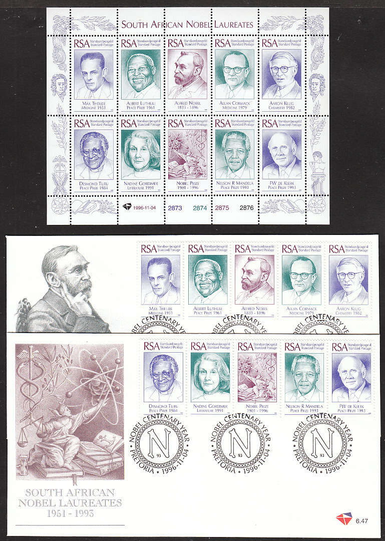 Republic of South Africa - RSA 1994 NOBEL LAUREATES MNH SHEETLET OF 10 ...