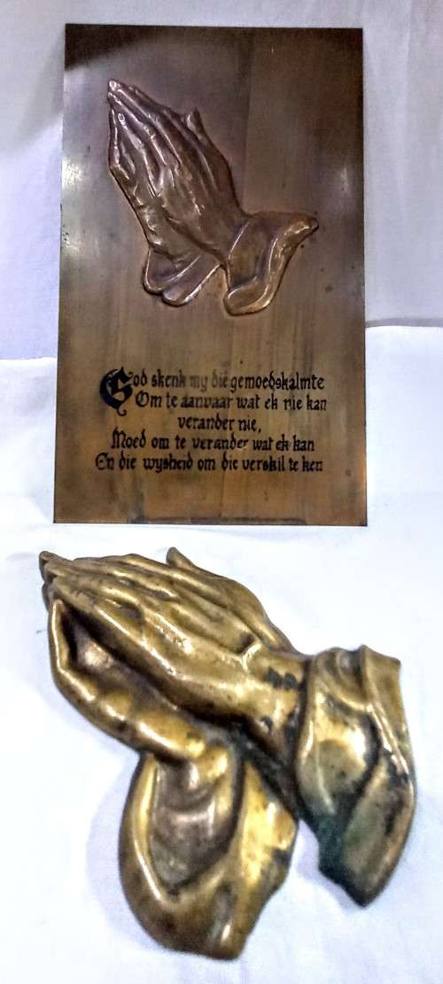 Other Metalware Copper Plaque with Repoussé Hands in Afrikaans and 3